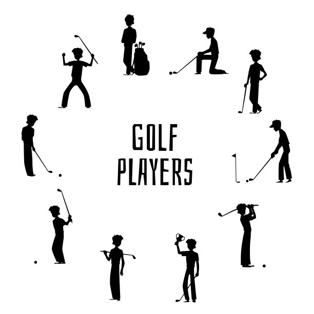 高尔夫球员和装备的剪影图片下载