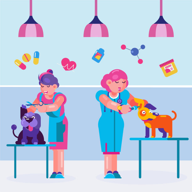 动物狗在兽医卡通美容图片下载