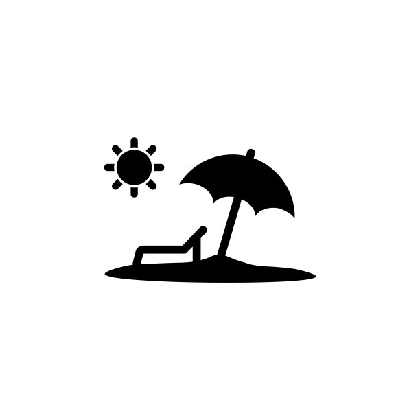 沙滩伞和躺椅图标上的轮廓图片下载