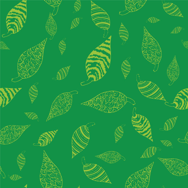 手画绿叶重复图案印花图片下载