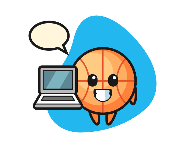 篮球卡通与笔记本电脑图片下载