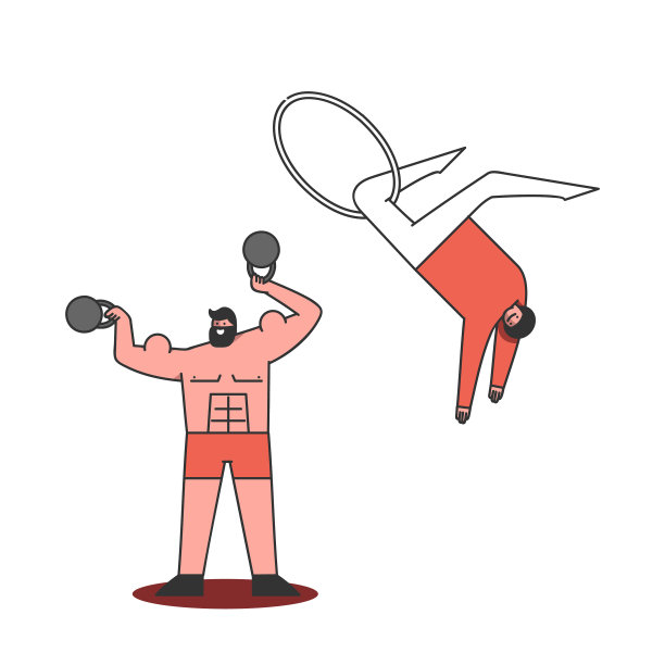 马戏团的壮汉和杂技演员在变戏法图片下载