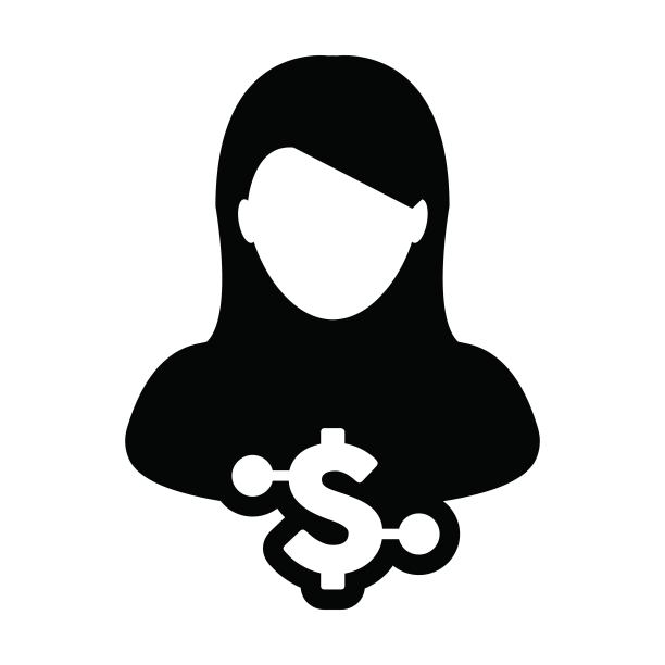 数字货币美元符号与女性用户矢量图标图片下载