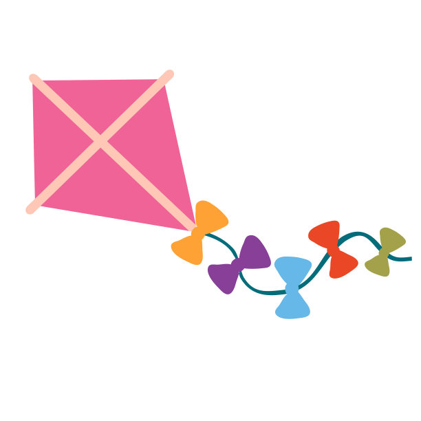 可爱的风筝与彩色的弓扁平孤立的对象图片下载