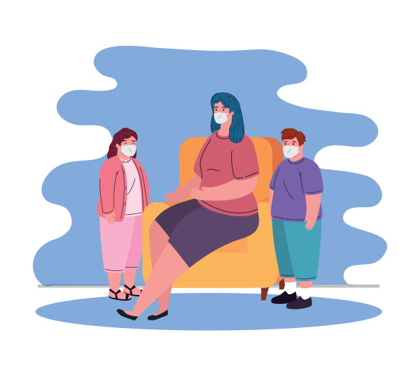 呆在家里的母亲和孩子穿医疗图片下载