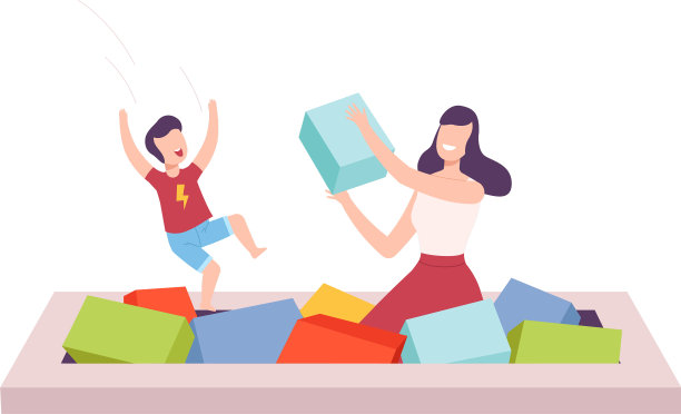 妈妈和儿子在玩软蹦床图片下载