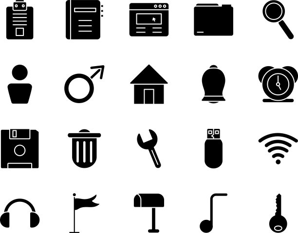 音乐音符和网页符号图标设置剪影图片下载