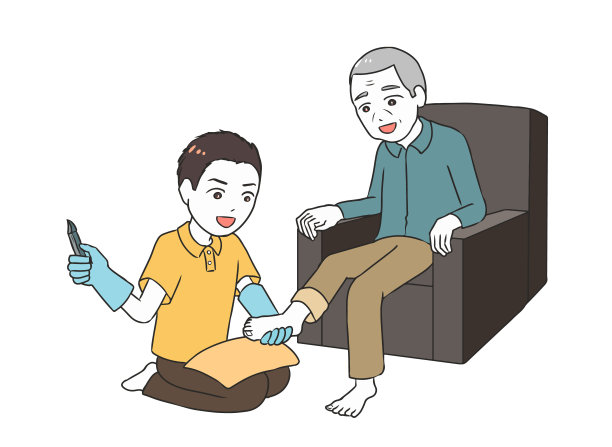 老人的脚部护理微笑男性看护者图片下载