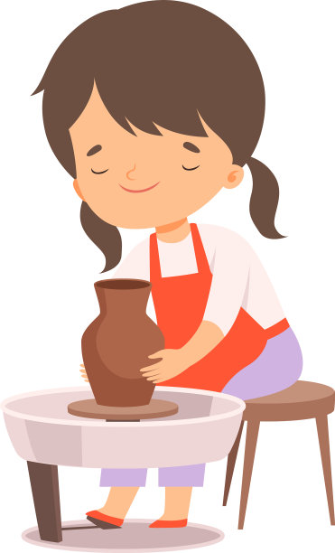 可爱的女孩在做陶罐，孩子们很有创造力图片下载