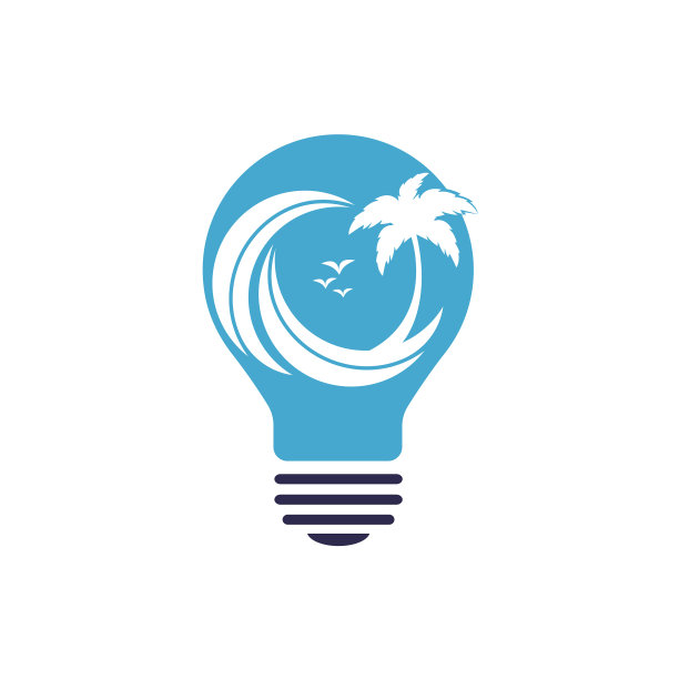 抽象的灯泡与棕榈树标志设计图片下载