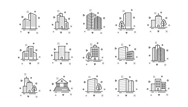 建筑物线条图标银行酒店法院图片下载