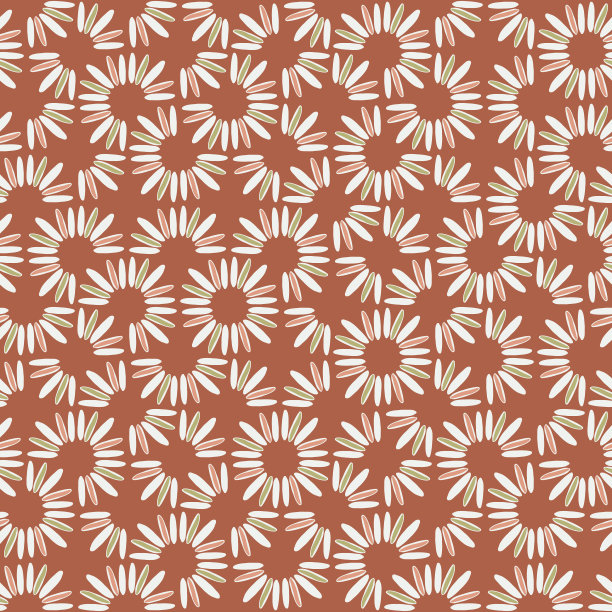 白色雏菊头在橙色背景无缝图案。图片下载