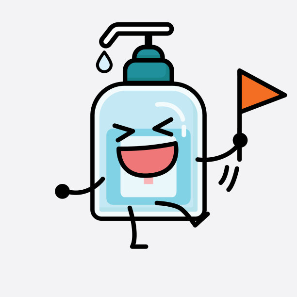 可爱的洗手液吉祥物人物在平图片下载