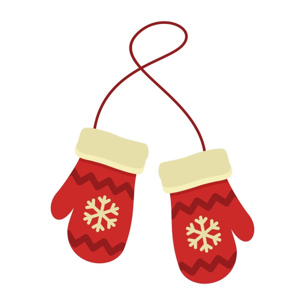 红色的连指手套与雪花孤立在白色的背景。冬天的手套图片下载