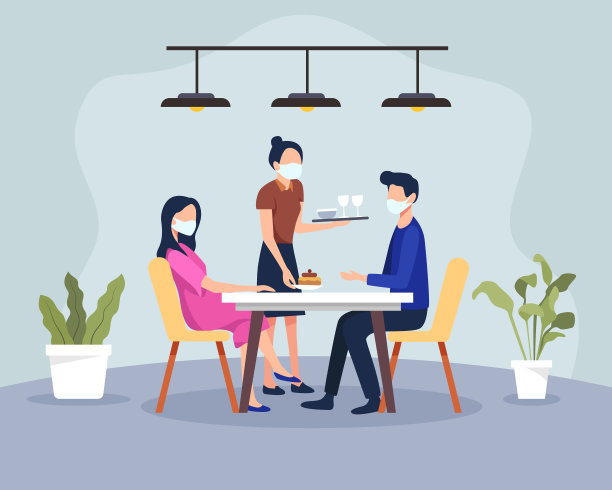 一对情侣在一家有健康规定的餐厅吃饭图片下载