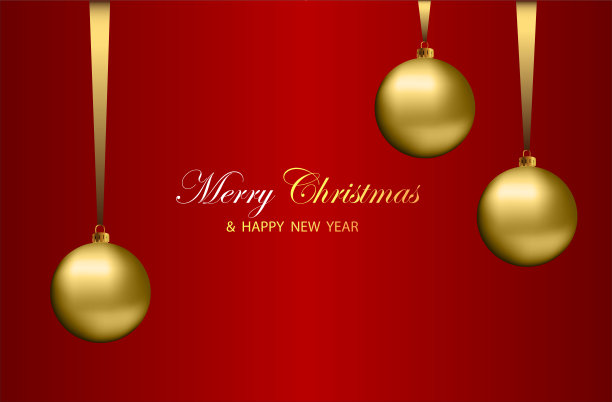 圣诞背景与闪光的金球在一个红色的背景。圣诞快乐，贺卡，矢量插图。图片下载