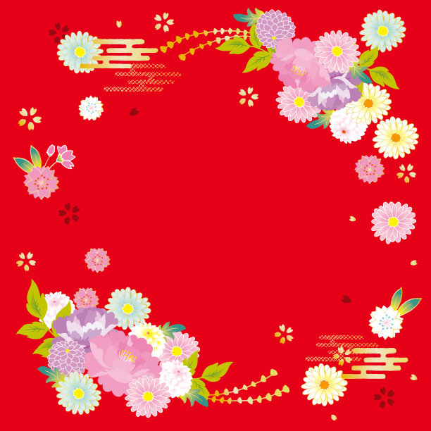 折扇和日式花卉图案背景插图图片下载