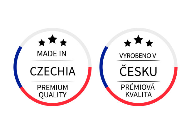 捷克制造的英文和捷克语圆标签。质量标记矢量图标。适用于商标设计、标签、徽章、贴纸、徽章、产品包装等图片下载
