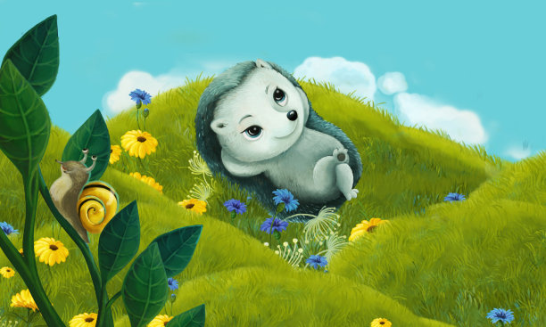 森林动物在草地上玩耍的卡通场景-插图图片下载