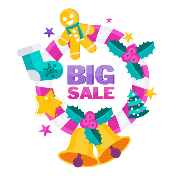 圣诞销售花圈。传单，横幅印刷广告图片下载