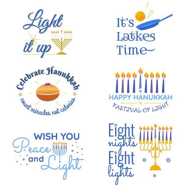 光明节矢量传统犹太节日短语排版引用集。图片下载