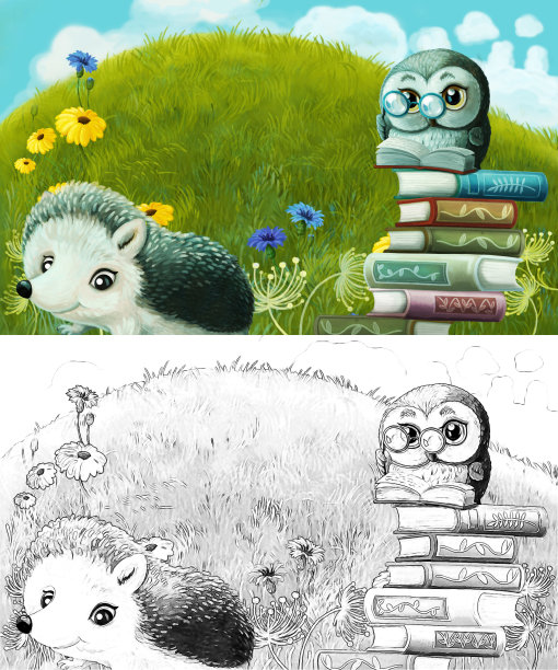 森林动物在草地上玩耍的卡通场景-插图图片下载