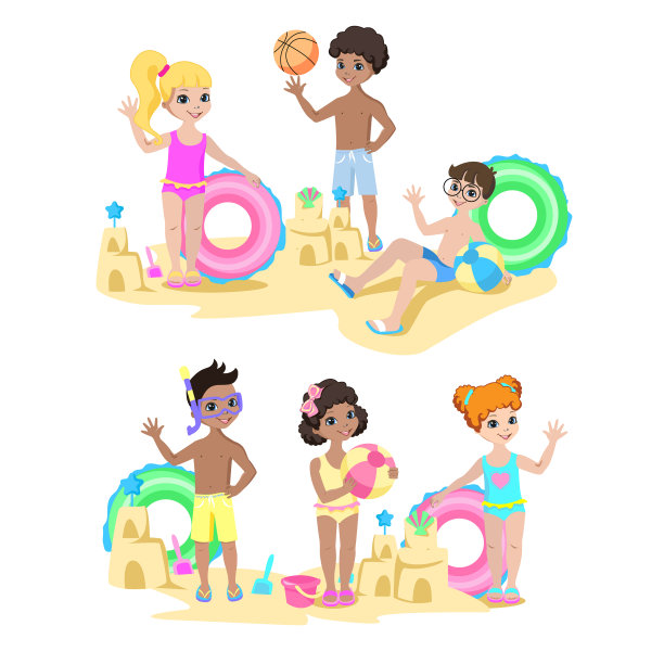 孩子们在海滩上图片下载