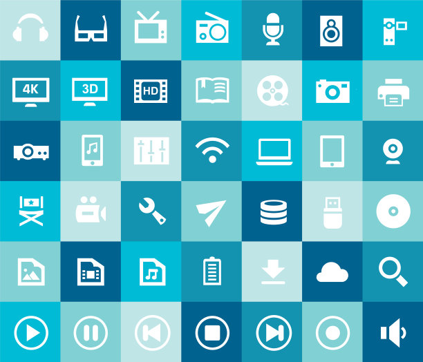 大多媒体图标设置时尚的平面图标图片下载