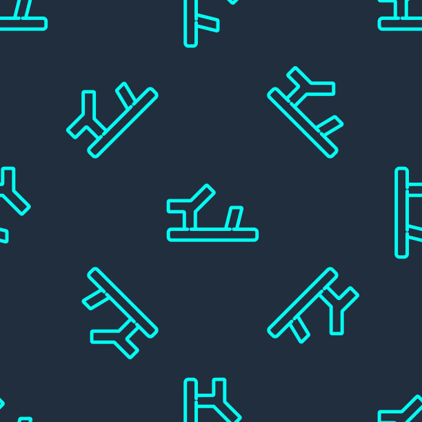 绿线婴儿鞋图标孤立无缝模式上的蓝色背景。凉鞋的迹象。向量图片下载