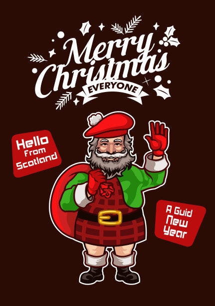 来自苏格兰的圣诞老人祝你圣诞快乐，新年快乐图片下载