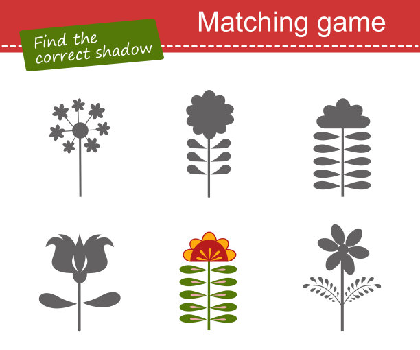 找到正确的阴影。儿童教育游戏。平面卡通风格。图片下载
