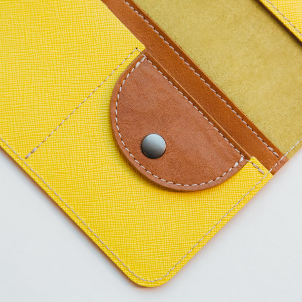 近距离详细照片亮黄色打开旅行钱包为护照或身份证图片下载
