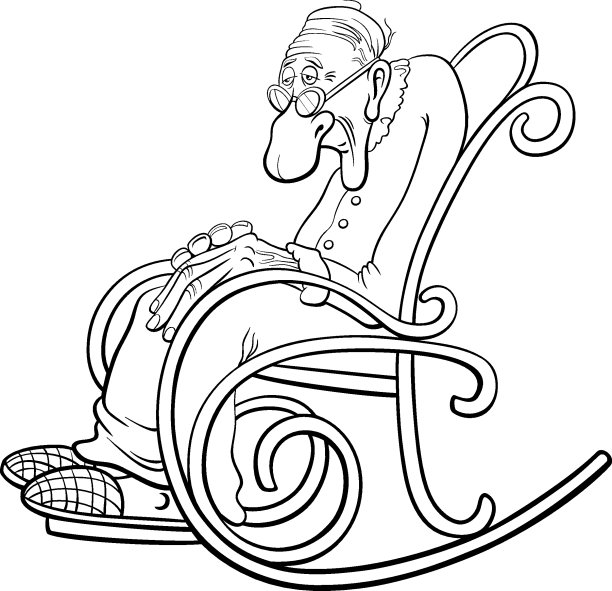 卡通高年级在摇椅涂色书页图片下载