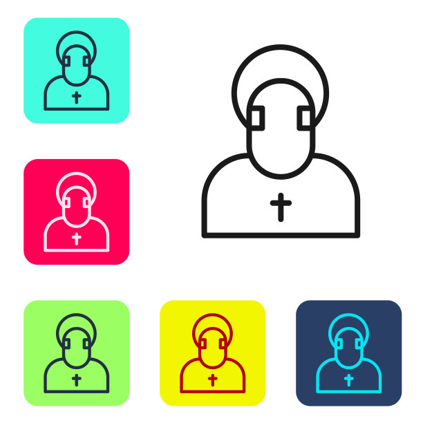 黑线和尚图标孤立在白色背景。设置图标的颜色方形按钮。向量图片下载