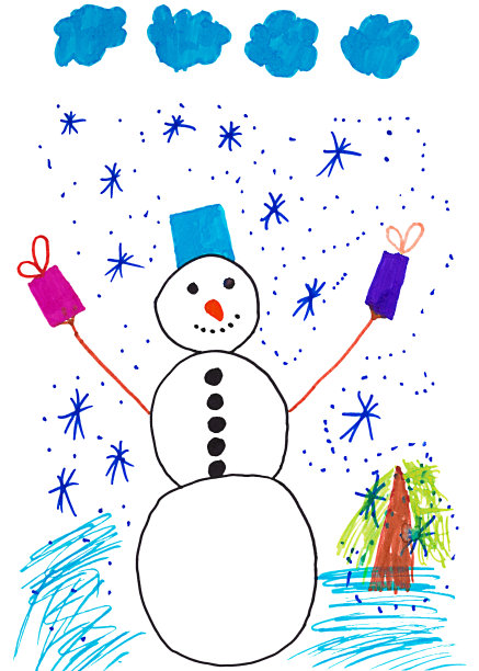 孩子画的雪人。图片下载