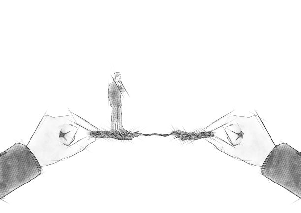 一个商人站在一根即将断裂的绳子上的插图商业的概念图片下载
