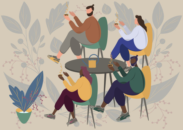 可爱的朋友在里面喝茶或喝咖啡图片下载