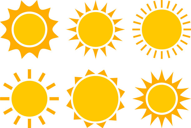 太阳图标夏季设置黄色和橙色的颜色图片下载