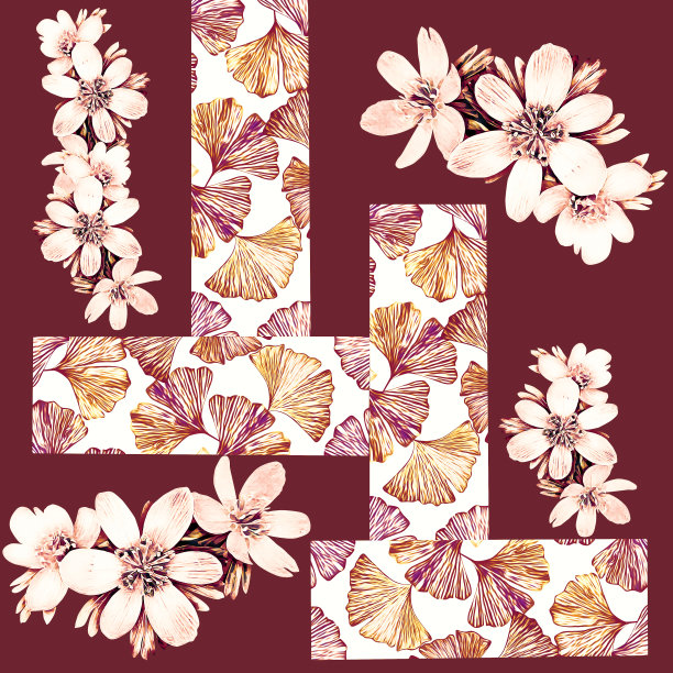 银杏花花色无缝图案。图片下载