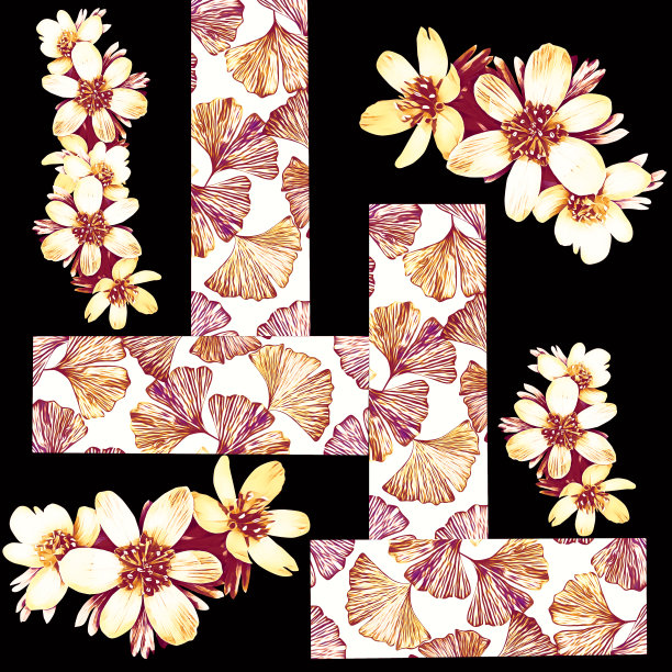 银杏花花色无缝图案。图片下载