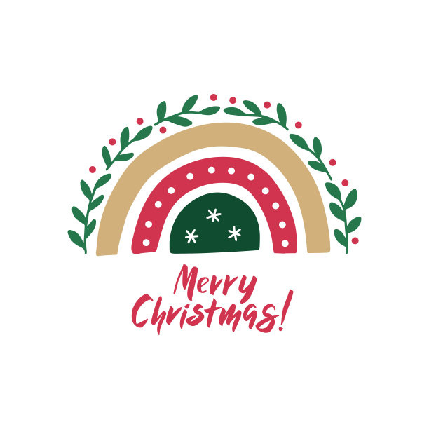 画的彩虹。冬季假期季节剪报。圣诞快乐卡图片下载