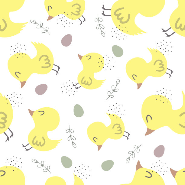 鸡肉和鸡蛋的无缝图案。北欧风格的育儿室装饰壁纸。向量。适合童装、室内设计、包装、印刷。图片下载