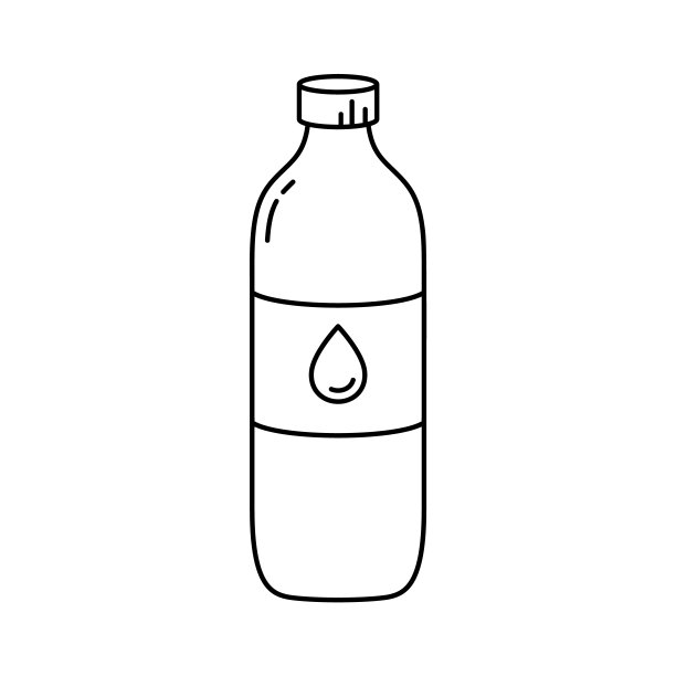 一瓶水或油。带盖子的液体塑料容器的线性图标图片下载