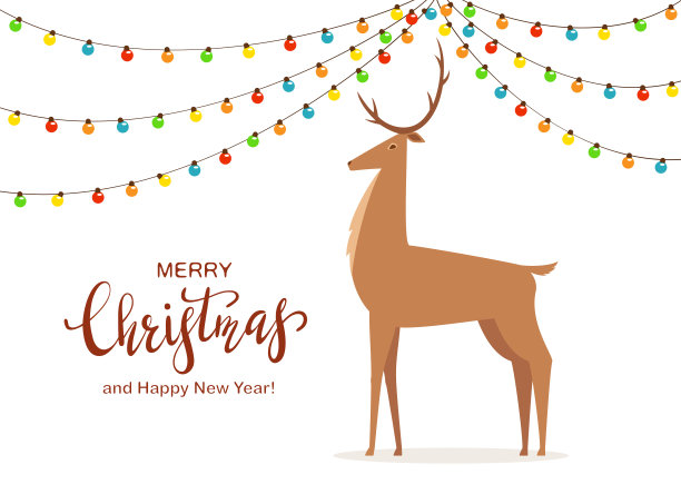 鹿与圣诞灯在白色的背景图片下载