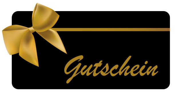 带有“代金券”字样的礼品卡，德语为“代金券”，带有金色丝带图片下载