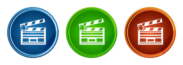 电影剪辑图标时尚的圆形按钮设置玻璃设计图片下载