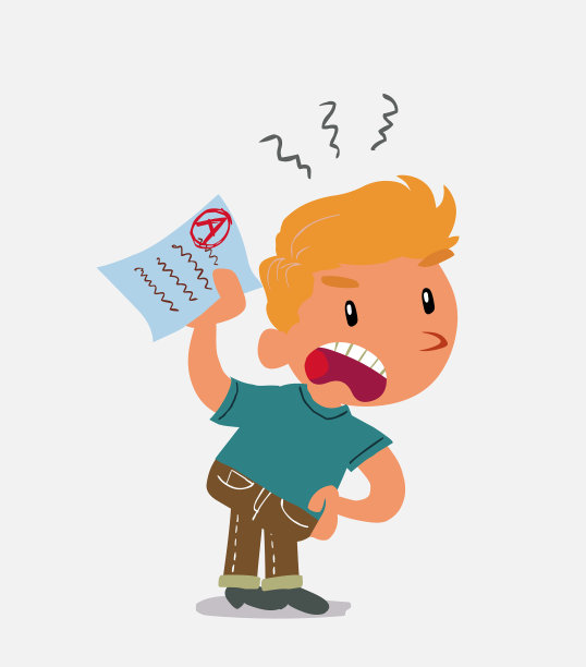 穿着牛仔裤的小男孩愤怒地挥舞着试卷图片下载