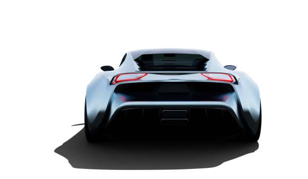 灰色跑车后视图孤立的白色图片下载