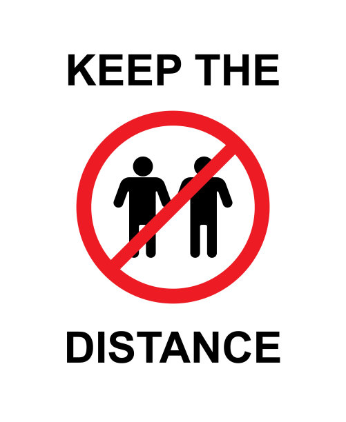 矢量平黑色保持你的距离，人在红色交叉圆孤立在白色背景图片下载