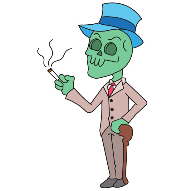 穿西装的绿骷髅是冒烟的卡通人物图片下载